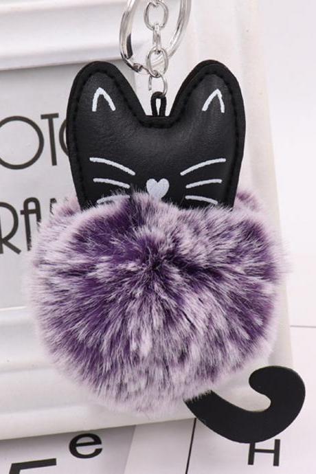 Cute Black Kitten Key Chain Imitation Rex Rabbit Fur Ball Pendant Cat Plush Doll Bag Pendant Gift-4