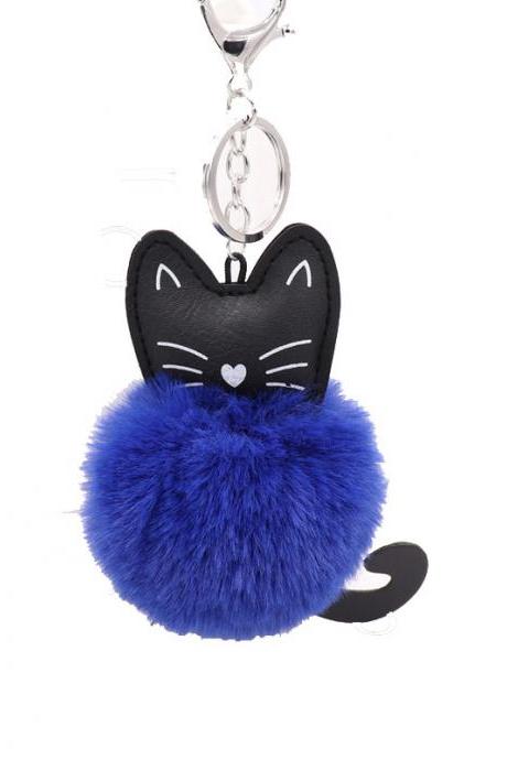 Cute Black Kitten Key Chain Imitation Rex Rabbit Fur Ball Pendant Cat Plush Doll Bag Pendant Gift-5