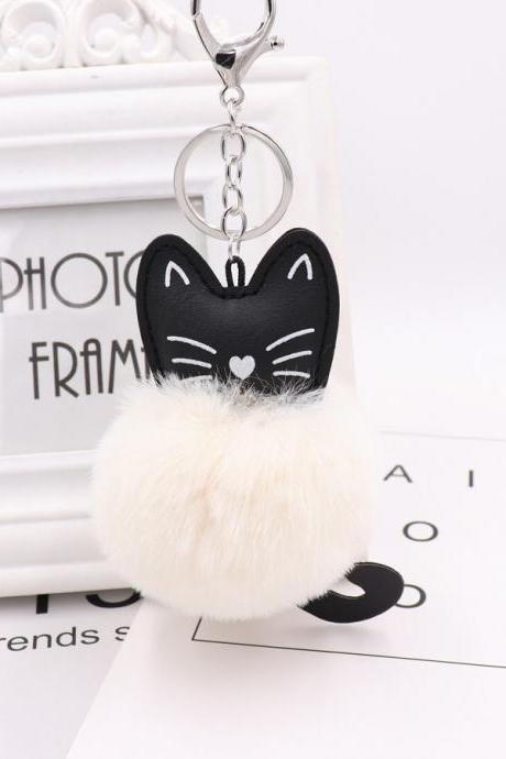 Cute Black Kitten Key Chain Imitation Rex Rabbit Fur Ball Pendant Cat Plush Doll Bag Pendant Gift-6