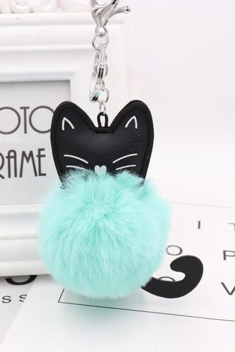 Cute Black Kitten Key Chain Imitation Rex Rabbit Fur Ball Pendant Cat Plush Doll Bag Pendant Gift-7
