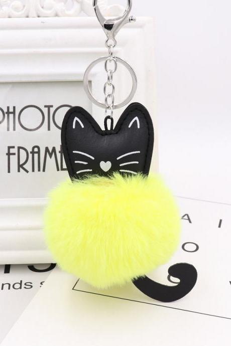 Cute Black Kitten Key Chain Imitation Rex Rabbit Fur Ball Pendant Cat Plush Doll Bag Pendant Gift-8