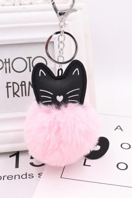 Cute Black Kitten Key Chain Imitation Rex Rabbit Fur Ball Pendant Cat Plush Doll Bag Pendant Gift-9