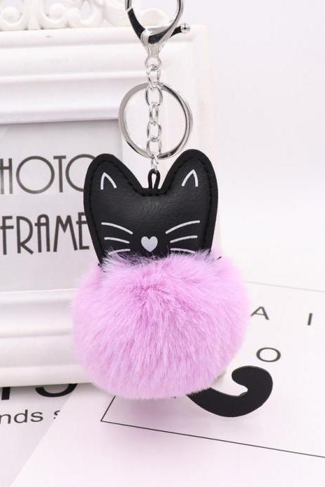 Cute Black Kitten Key Chain Imitation Rex Rabbit Fur Ball Pendant Cat Plush Doll Bag Pendant Gift-10