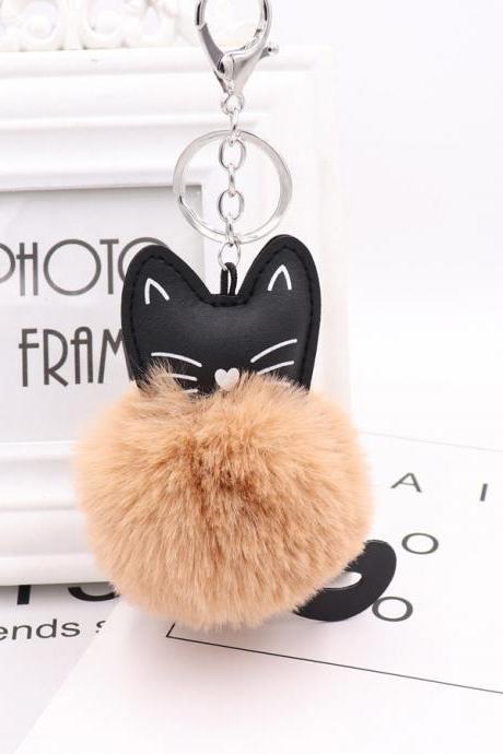 Cute Black Kitten Key Chain Imitation Rex Rabbit Fur Ball Pendant Cat Plush Doll Bag Pendant Gift-11