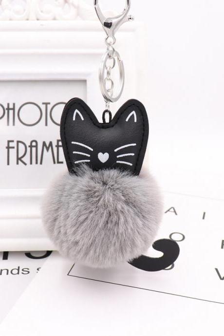 Cute Black Kitten Key Chain Imitation Rex Rabbit Fur Ball Pendant Cat Plush Doll Bag Pendant Gift-12