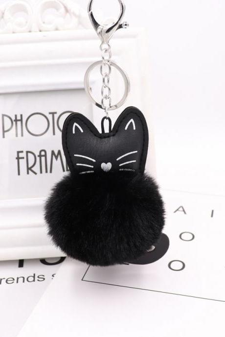 Cute Black Kitten Key Chain Imitation Rex Rabbit Fur Ball Pendant Cat Plush Doll Bag Pendant Gift-13