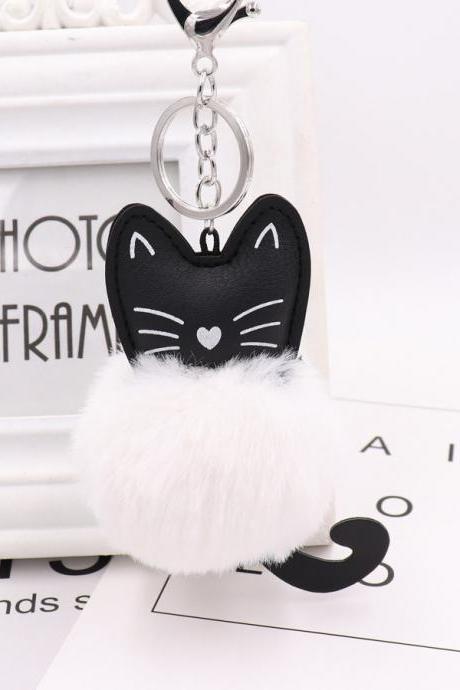 Cute Black Kitten Key Chain Imitation Rex Rabbit Fur Ball Pendant Cat Plush Doll Bag Pendant Gift-14