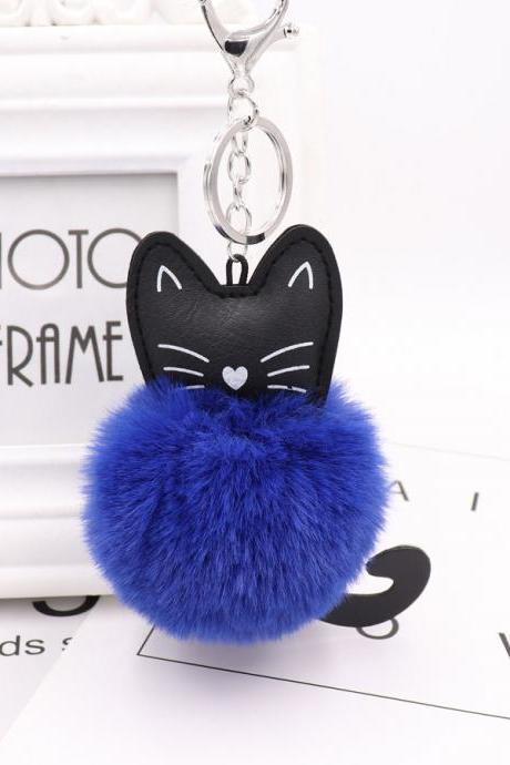 Cute Black Kitten Key Chain Imitation Rex Rabbit Fur Ball Pendant Cat Plush Doll Bag Pendant Gift-15