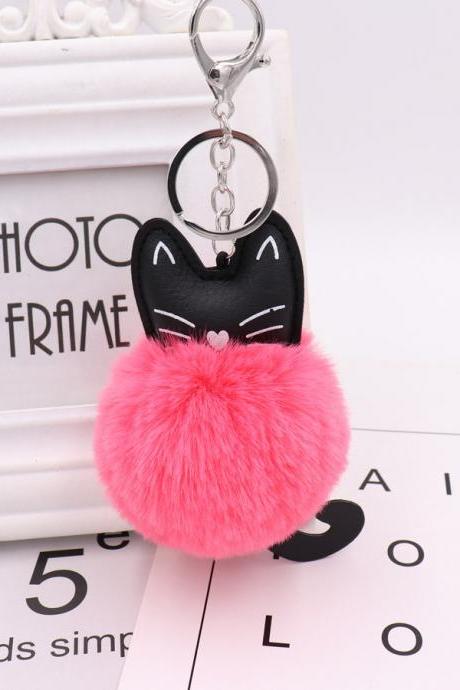Cute Black Kitten Key Chain Imitation Rex Rabbit Fur Ball Pendant Cat Plush Doll Bag Pendant Gift-16