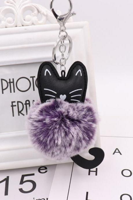 Cute Black Kitten Key Chain Imitation Rex Rabbit Fur Ball Pendant Cat Plush Doll Bag Pendant Gift-17