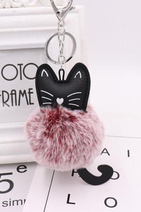 Cute Black Kitten Key Chain Imitation Rex Rabbit Fur Ball Pendant Cat Plush Doll Bag Pendant Gift-18