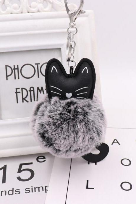 Cute Black Kitten Key Chain Imitation Rex Rabbit Fur Ball Pendant Cat Plush Doll Bag Pendant Gift-19