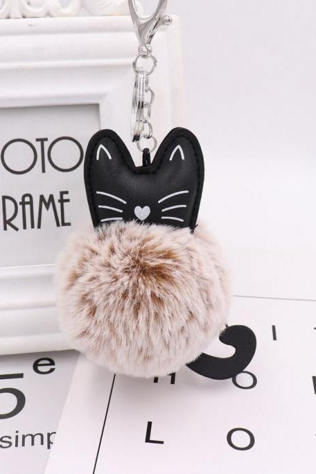 Cute Black Kitten Key Chain Imitation Rex Rabbit Fur Ball Pendant Cat Plush Doll Bag Pendant Gift-20