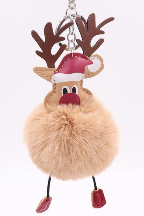 Christmas Deer Fur Ball Key Chain Cute Christmas Elk Fur Bag Pendant-1