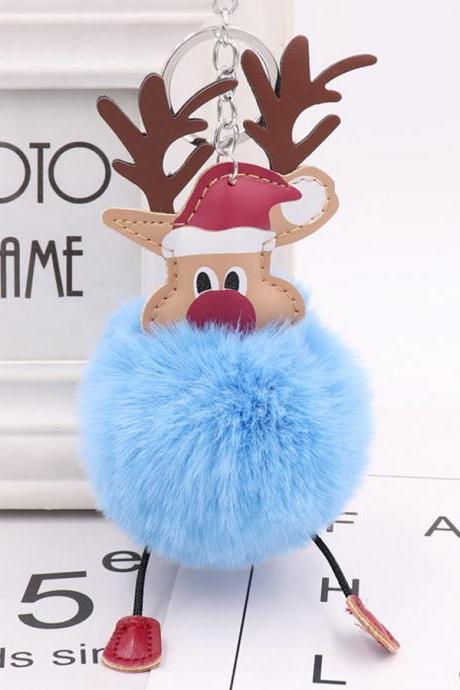 Christmas Deer Fur Ball Key Chain Cute Christmas Elk Fur Bag Pendant-2