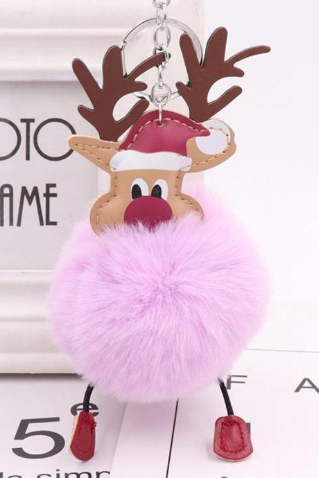 Christmas Deer Fur Ball Key Chain Cute Christmas Elk Fur Bag Pendant-3
