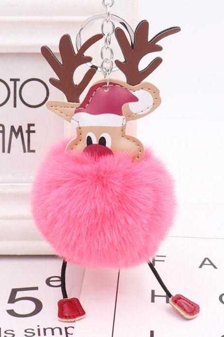 Christmas Deer Fur Ball Key Chain Cute Christmas Elk Fur Bag Pendant-4