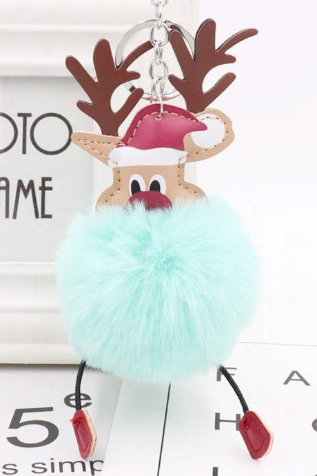 Christmas Deer Fur Ball Key Chain Cute Christmas Elk Fur Bag Pendant-6