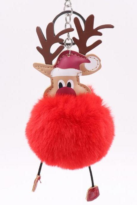 Christmas Deer Fur Ball Key Chain Cute Christmas Elk Fur Bag Pendant-7