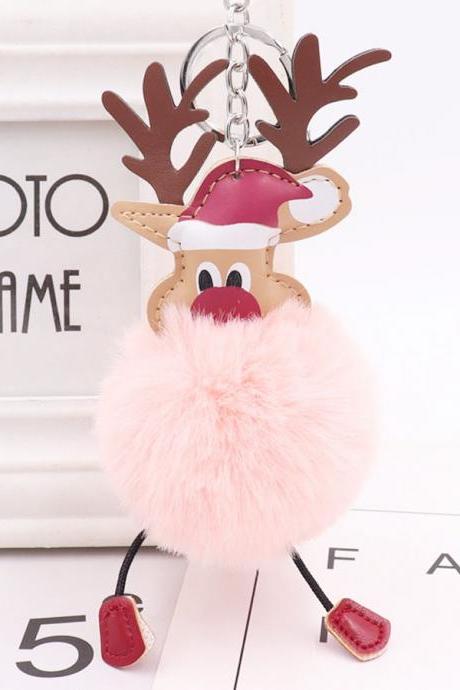 Christmas Deer Fur Ball Key Chain Cute Christmas Elk Fur Bag Pendant-8