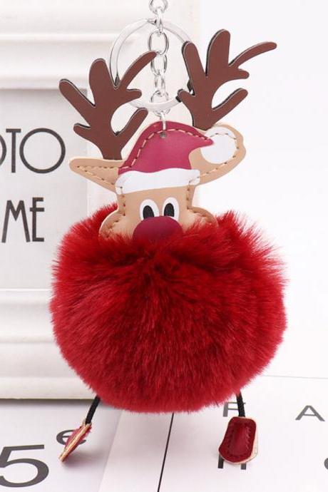 Christmas Deer Fur Ball Key Chain Cute Christmas Elk Fur Bag Pendant-9