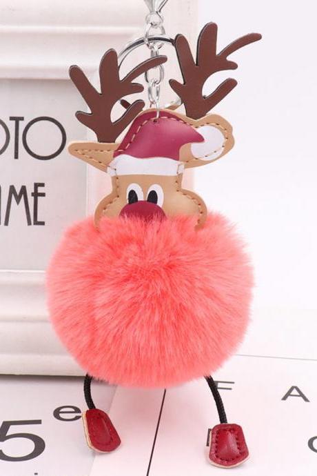 Christmas Deer Fur Ball Key Chain Cute Christmas Elk Fur Bag Pendant-10