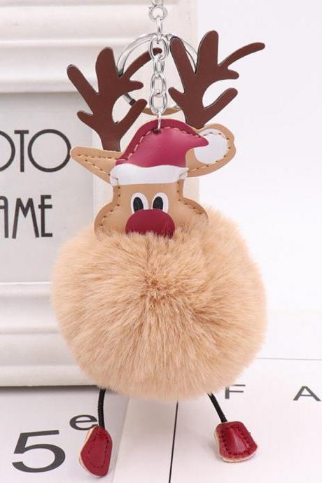 Christmas Deer Fur Ball Key Chain Cute Christmas Elk Fur Bag Pendant-11