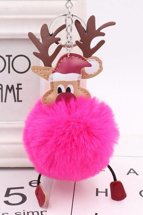 Christmas Deer Fur Ball Key Chain Cute Christmas Elk Fur Bag Pendant-12