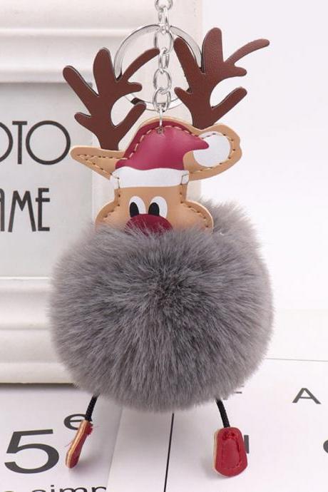 Christmas Deer Fur Ball Key Chain Cute Christmas Elk Fur Bag Pendant-13
