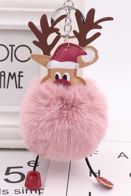 Christmas Deer Fur Ball Key Chain Cute Christmas Elk Fur Bag Pendant-14