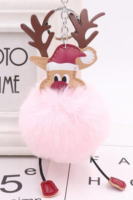 Christmas Deer Fur Ball Key Chain Cute Christmas Elk Fur Bag Pendant-15
