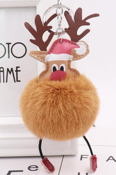 Christmas Deer Fur Ball Key Chain Cute Christmas Elk Fur Bag Pendant-17