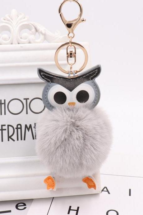 Cute owl hairball Keychain PU leather cartoon Plush Doll pendant bag car Pendant Gift-9