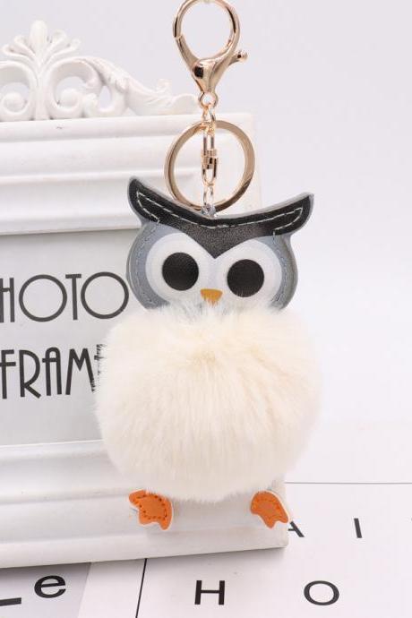 Cute owl hairball Keychain PU leather cartoon Plush Doll pendant bag car Pendant Gift-15