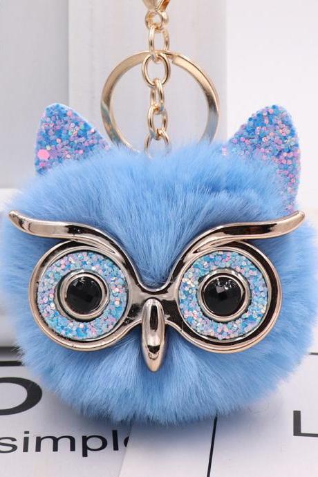 Gretel owl Plush key ring imitation rabbit hair ball bag pendant fur car pendant-2