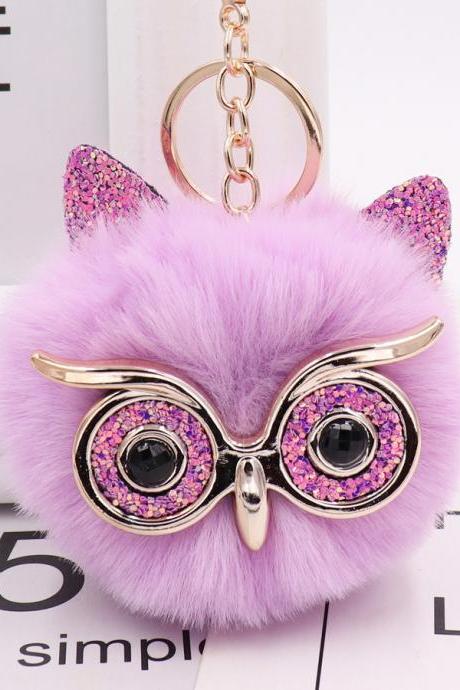 Gretel owl Plush key ring imitation rabbit hair ball bag pendant fur car pendant-3