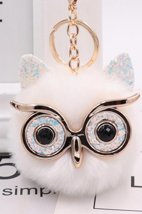 Gretel owl Plush key ring imitation rabbit hair ball bag pendant fur car pendant-5