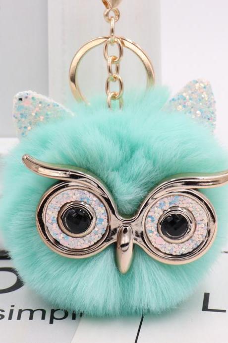Gretel owl Plush key ring imitation rabbit hair ball bag pendant fur car pendant-6