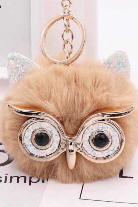 Gretel owl Plush key ring imitation rabbit hair ball bag pendant fur car pendant-8