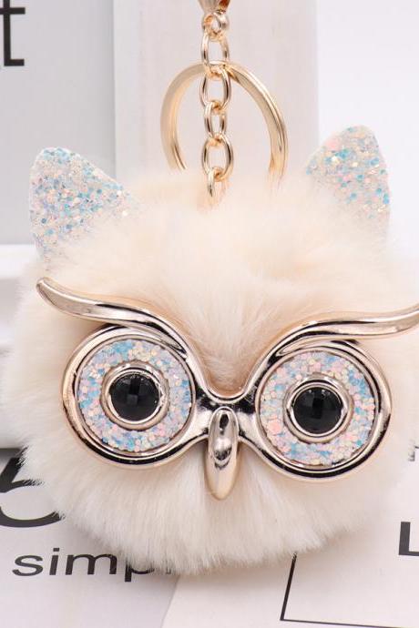 Gretel owl Plush key ring imitation rabbit hair ball bag pendant fur car pendant-9