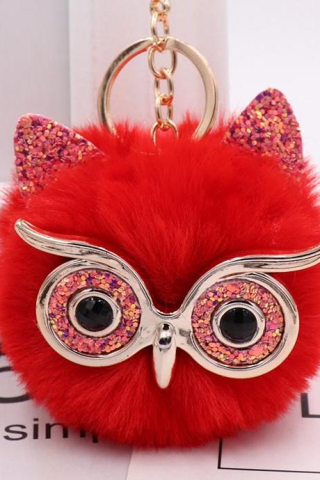 Gretel owl Plush key ring imitation rabbit hair ball bag pendant fur car pendant-10