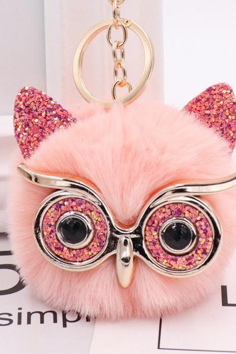 Gretel owl Plush key ring imitation rabbit hair ball bag pendant fur car pendant-11