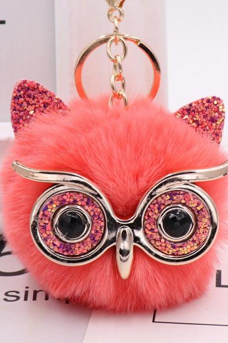 Gretel owl Plush key ring imitation rabbit hair ball bag pendant fur car pendant-12