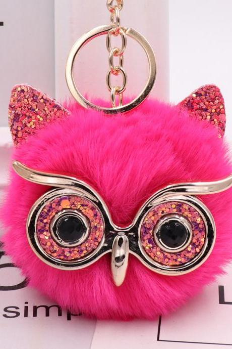 Gretel owl Plush key ring imitation rabbit hair ball bag pendant fur car pendant-13