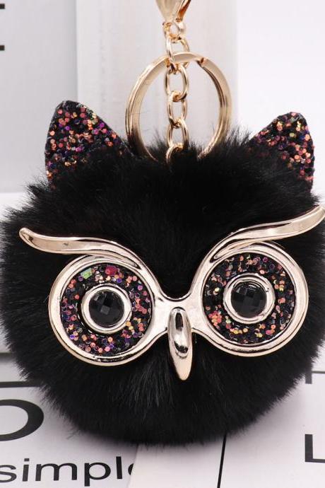 Gretel owl Plush key ring imitation rabbit hair ball bag pendant fur car pendant-15