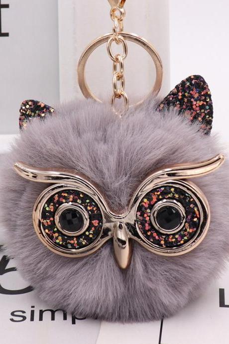 Gretel owl Plush key ring imitation rabbit hair ball bag pendant fur car pendant-16