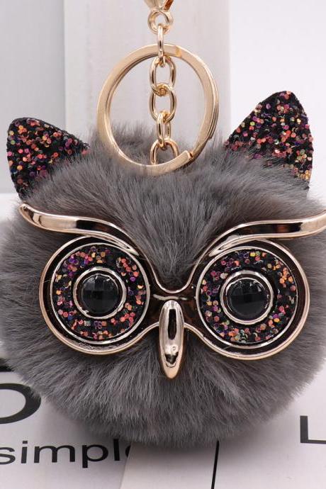 Gretel owl Plush key ring imitation rabbit hair ball bag pendant fur car pendant-17