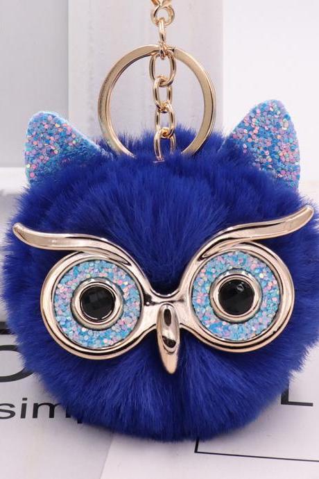 Gretel owl Plush key ring imitation rabbit hair ball bag pendant fur car pendant-18