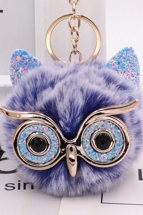 Gretel owl Plush key ring imitation rabbit hair ball bag pendant fur car pendant-19