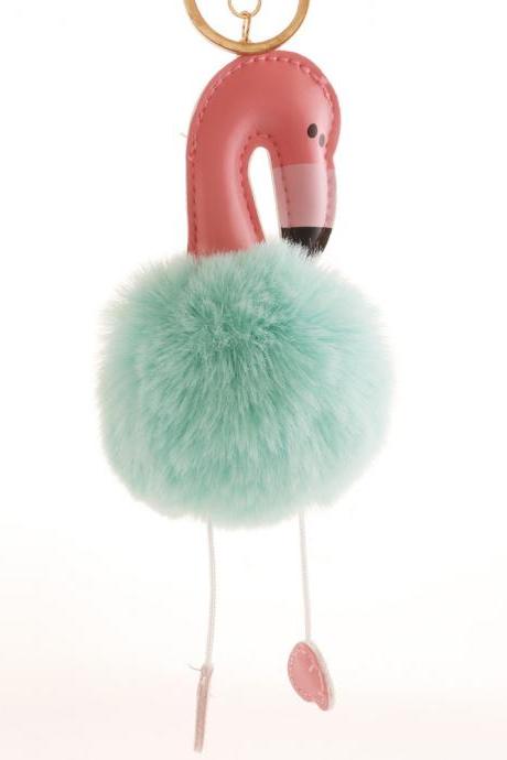Pu Leather Flamingo Hair Ball Key Chain Plush Schoolbag Key Chain Pendant Small Gift-6